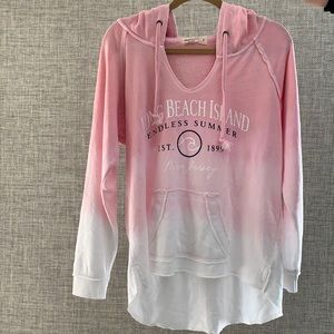 Pullover Hoodie Sweatshirt Large Pink White Beach